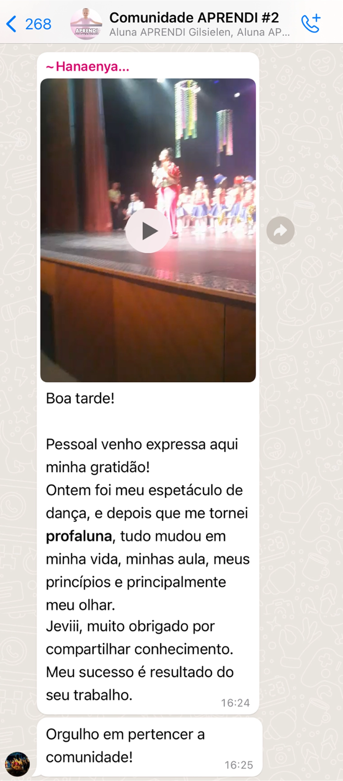 Depoimento de aluna