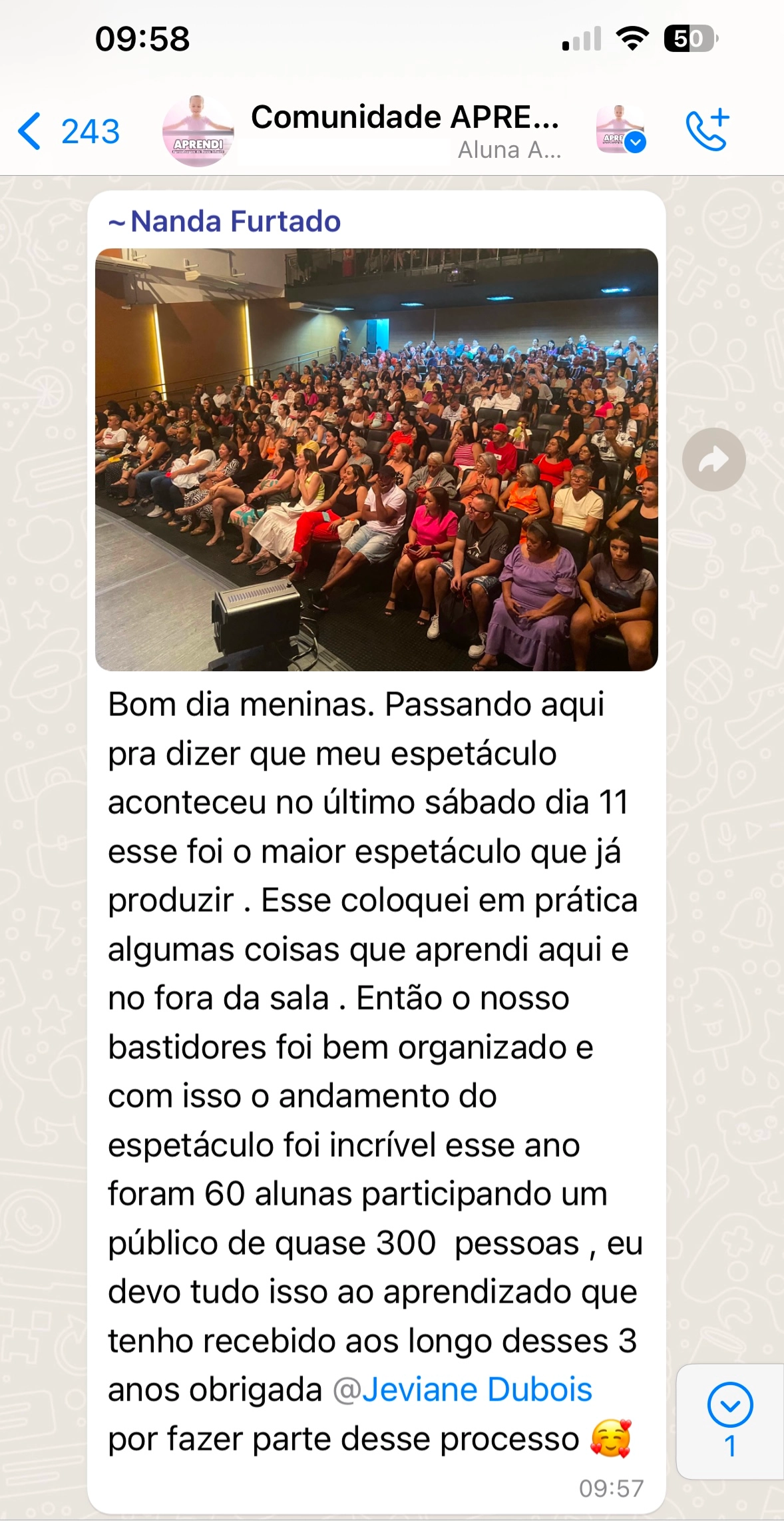 Depoimento de aluna