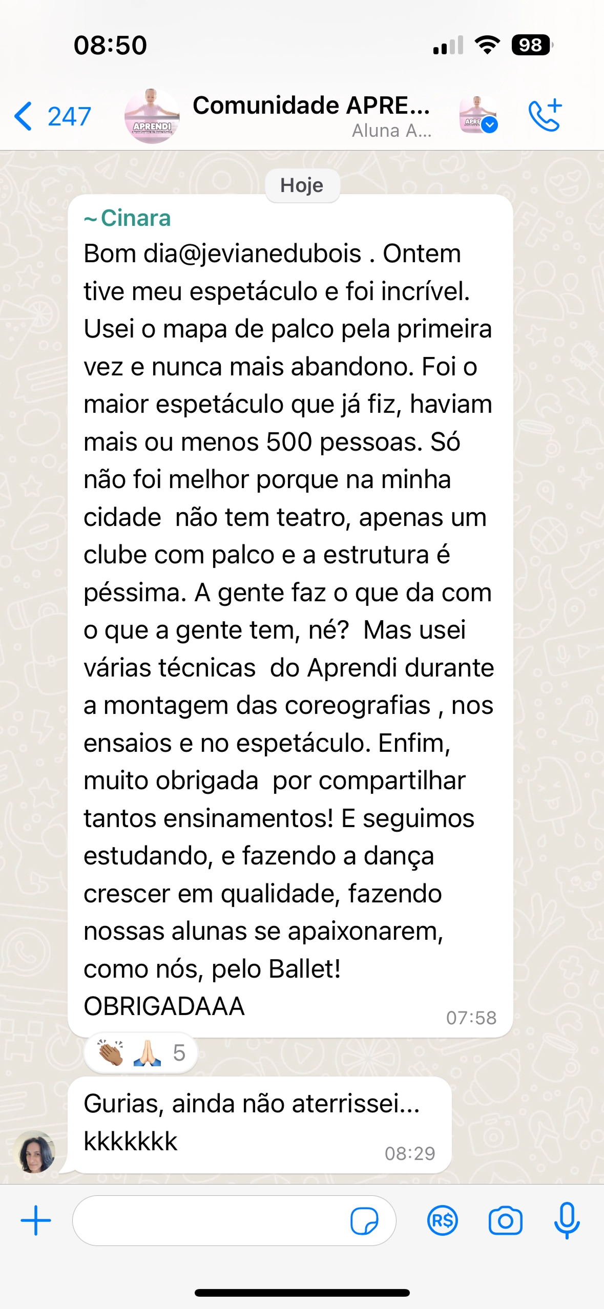 Depoimento de aluna
