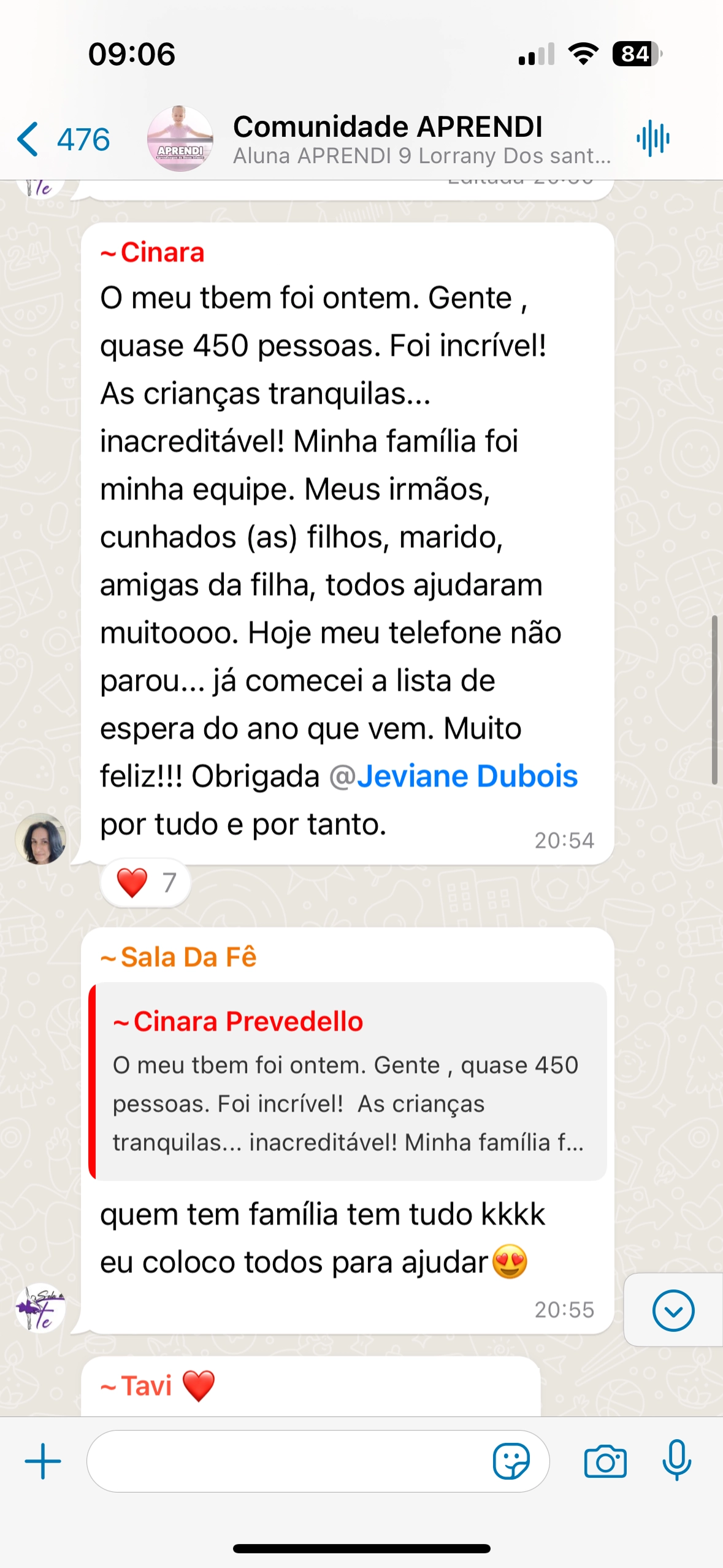 Depoimento de aluna
